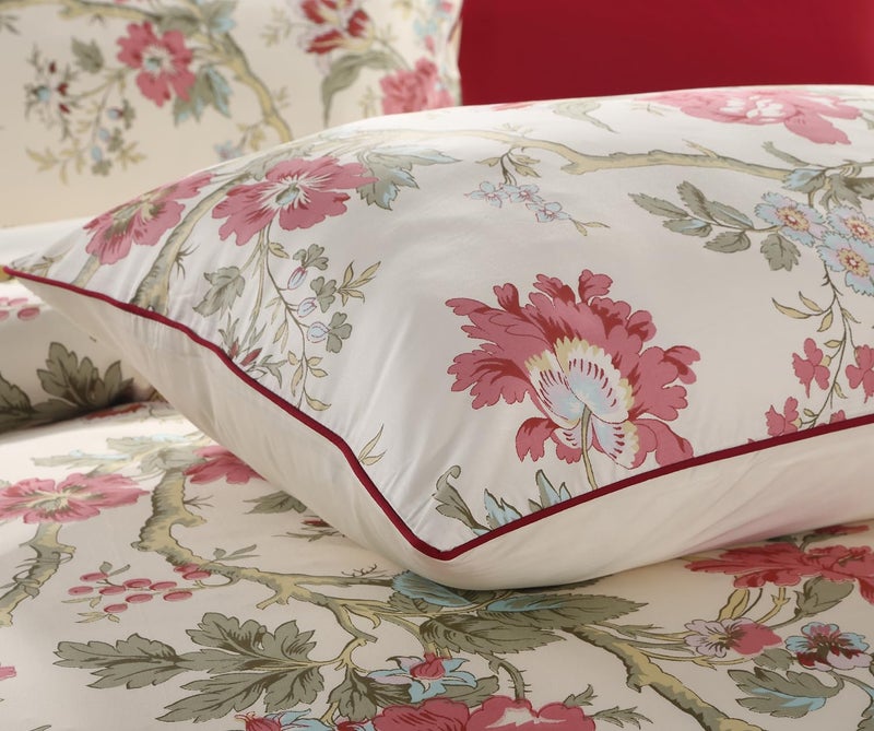 WINLIFE 100% Cotton Pillowcases Floral Printed Pillow Cases Set of 2 Red Flowers and Green Branches Leaf Pattern Pillow Cover Queen 20x30'' - Image 2